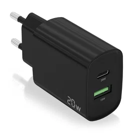 Aisens Cargador 20W con USB-C PD3.0 y USB-A QC3.0 Negro A110-0755