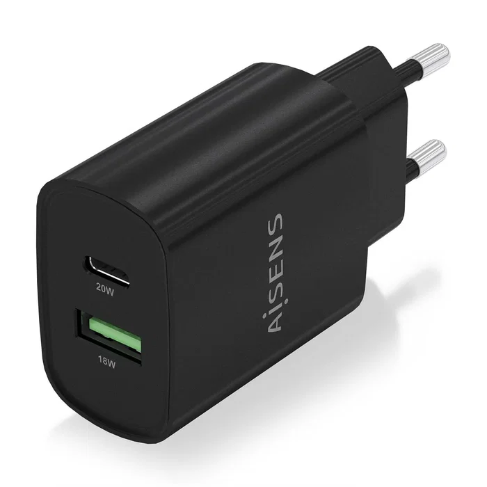 Aisens Cargador 20W con USB-C PD3.0 y USB-A QC3.0 Negro A110-0755 Aisens Cargador 20W con USB-C PD3.0 y USB-A QC3.0 Negro A110-0755