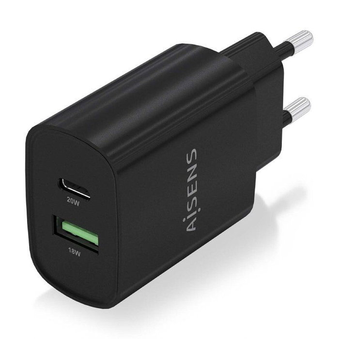 Aisens Cargador de Pared 20W con USB-C PD3.0 y USB-A QC3.0 Negro A110-0755 Aisens Cargador de Pared 20W con USB-C PD3.0 y USB-A QC3.0 Negro A110-0755
