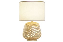 DKD Home Decor Lámpara Sobremesa Blanco Natural Bambú y Poliéster 32 x 49 x 32 cm