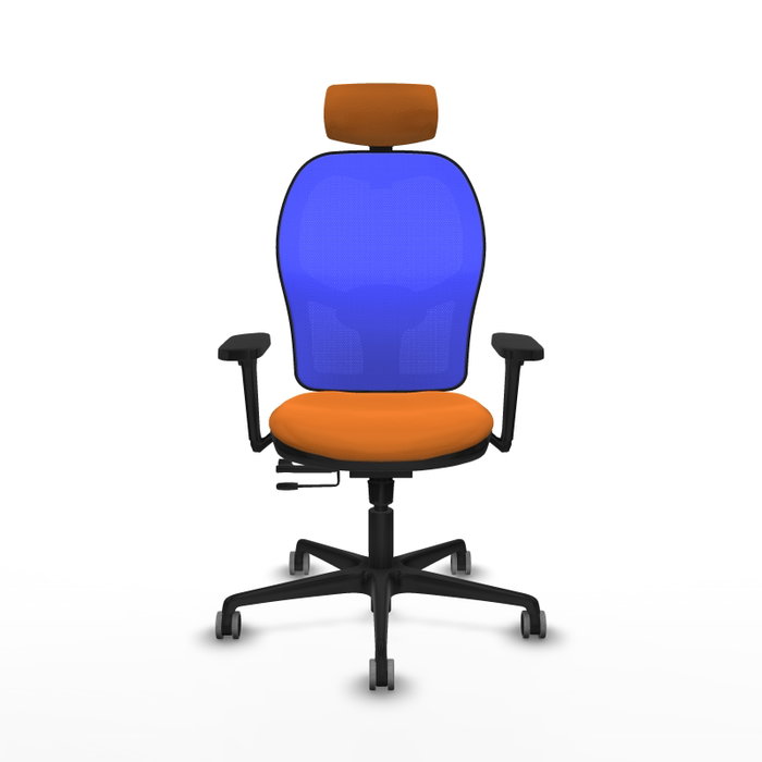 Silla de oficina Jorquera con mecanismo Sincro/Traslack tapizada con Similpiel color Naranja y malla color Azul. Equipada con lumbar 1D, Brazos 3D, Cabecero 2D y Ruedas 65 mm parqué Silla de oficina Jorquera con mecanismo Sincro/Traslack tapizada con Similpiel color Naranja y malla color Azul. Equipada con lumbar 1D, Brazos 3D, Cabecero 2D y Ruedas 65 mm parqué
