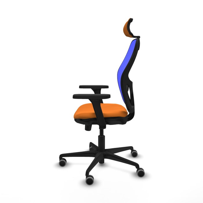 Silla de oficina Jorquera con mecanismo Sincro/Traslack tapizada con Similpiel color Naranja y malla color Azul. Equipada con lumbar 1D, Brazos 3D, Cabecero 2D y Ruedas 65 mm parqué Silla de oficina Jorquera con mecanismo Sincro/Traslack tapizada con Similpiel color Naranja y malla color Azul. Equipada con lumbar 1D, Brazos 3D, Cabecero 2D y Ruedas 65 mm parqué