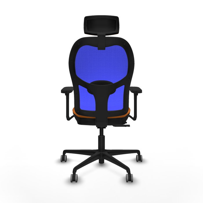Silla de oficina Jorquera con mecanismo Sincro/Traslack tapizada con Similpiel color Naranja y malla color Azul. Equipada con lumbar 1D, Brazos 3D, Cabecero 2D y Ruedas 65 mm parqué Silla de oficina Jorquera con mecanismo Sincro/Traslack tapizada con Similpiel color Naranja y malla color Azul. Equipada con lumbar 1D, Brazos 3D, Cabecero 2D y Ruedas 65 mm parqué