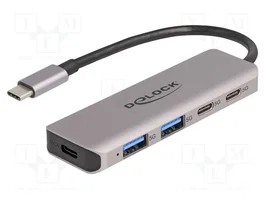 DeLOCK Hub USB 5 Gbps con 2 puertos Type-C y 2 puertos Tipo-A, Gris