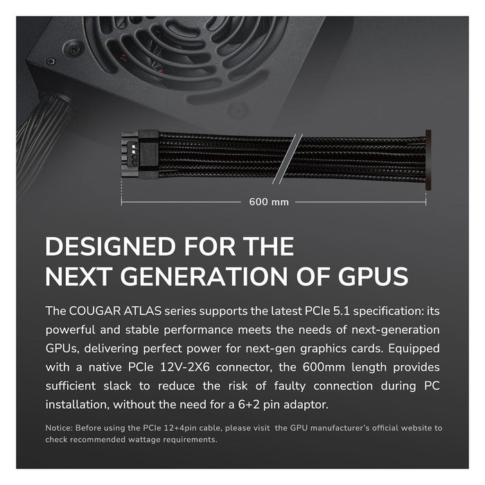 Cougar Fuente de Alimentación ATX 750W 80 PLUS Bronze ATX3.1 ATLAS 750W Cougar Fuente de Alimentación ATX 750W 80 PLUS Bronze ATX3.1 ATLAS 750W