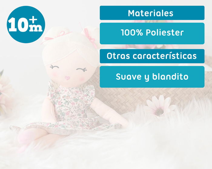 KioKids Muñeca de Trapo Rubia con Vestido de Flores, Suave y Blandita, Edad Recomendada +10 Meses KioKids Muñeca de Trapo Rubia con Vestido de Flores, Suave y Blandita, Edad Recomendada +10 Meses