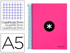 Antartik Cuaderno Espiral A5 Micro Tapa Forrada Rosa 120 Hojas