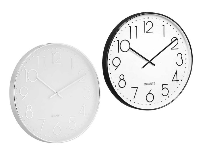 Giftdecor Reloj Redondo 50 cm Sencillo Surtidos Negro/Plata Plástico/Vidrio (Set de 6)