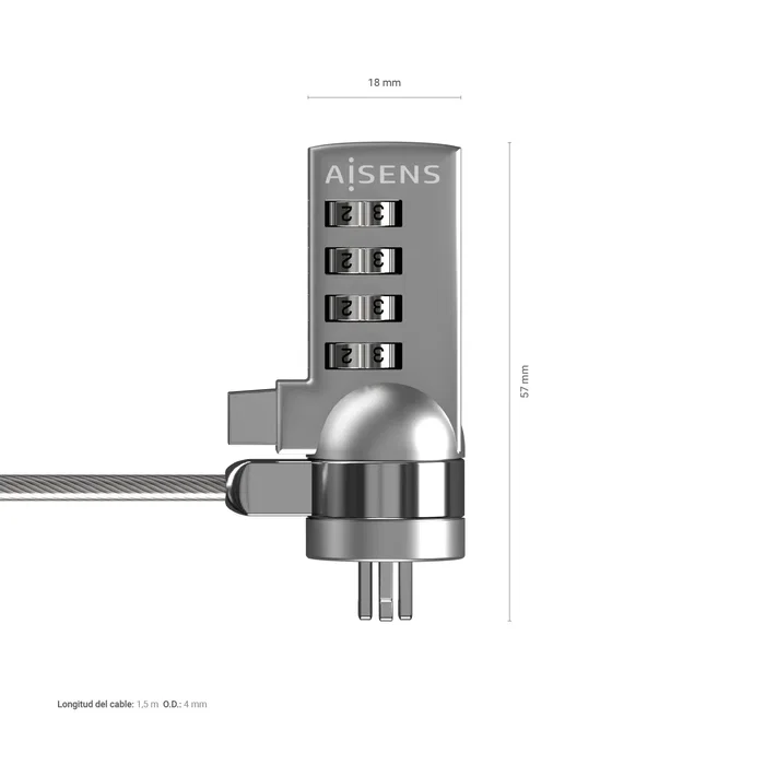 AISENS Cable de Seguridad con Cerradura de Combinación 1,5m Plata ASLK-D40N01-SL AISENS Cable de Seguridad con Cerradura de Combinación 1,5m Plata ASLK-D40N01-SL