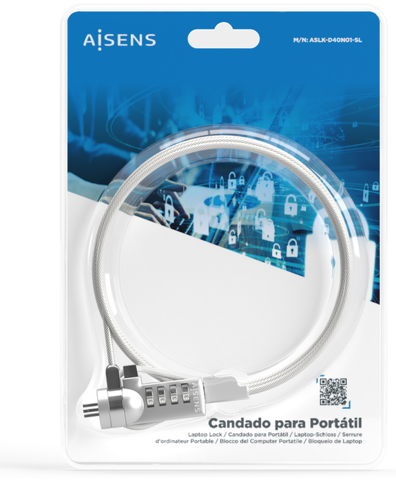 Aisens Cable de Seguridad con Cerradura de Combinación ASLK-D40N01-SL 1.5m Plata