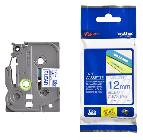 Brother Cinta Laminada TZe-133 Azul sobre Transparente 12mm Brother Cinta Laminada TZe-133 Azul sobre Transparente 12mm
