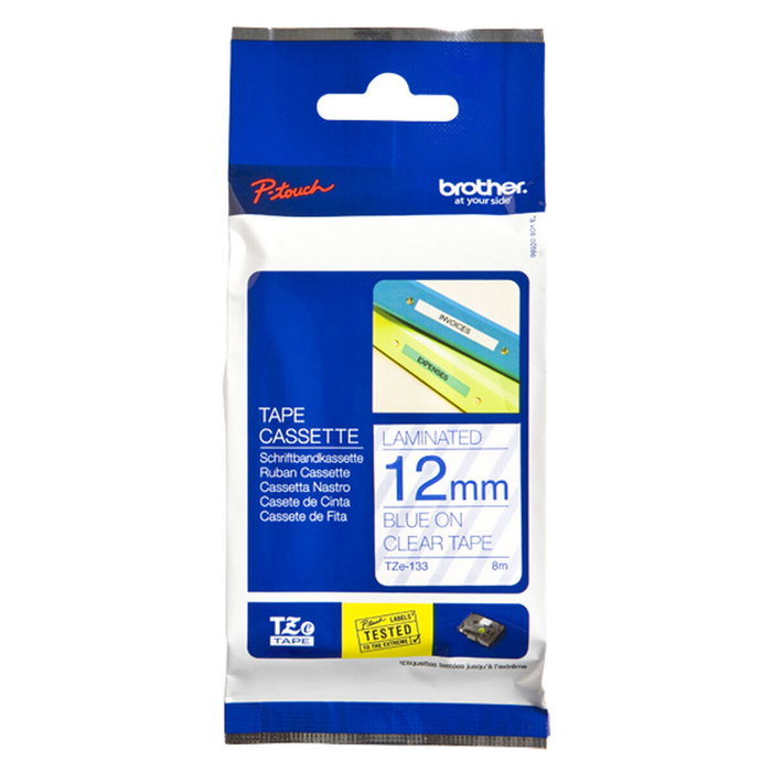 Brother Cinta Laminada TZe-133 Azul sobre Transparente 12mm Brother Cinta Laminada TZe-133 Azul sobre Transparente 12mm