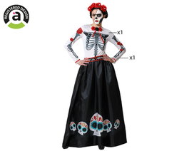 Disfraz Catrina Día de Muertos Halloween Mujer Esqueleto Mexicano con Vestido y Cinturón Talla XS-S