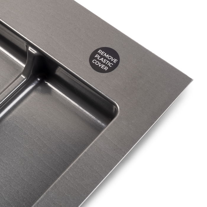 Emuca Kit de contenedores de reciclaje para cajón de cocina con base Recycle altura 216mm, 1x12litros, 2x6litros, módulo 600mm, Plástico gris antracita Emuca Kit de contenedores de reciclaje para cajón de cocina con base Recycle altura 216mm, 1x12litros, 2x6litros, módulo 600mm, Plástico gris antracita