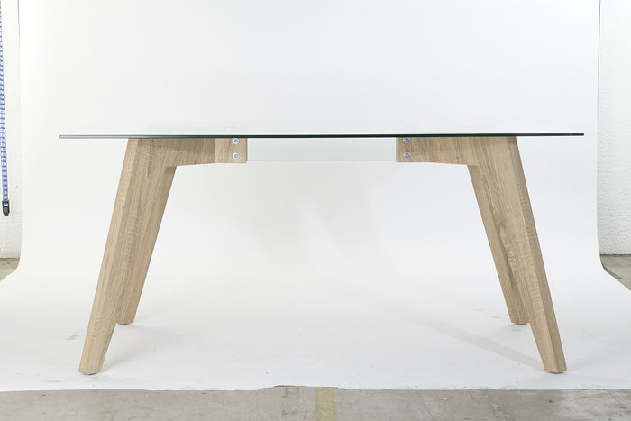 DKD Home Decor Green house 21 Mesa Comedor Moderno Cristal y MDF Natural Transparente 90 x 75 x 160 cm