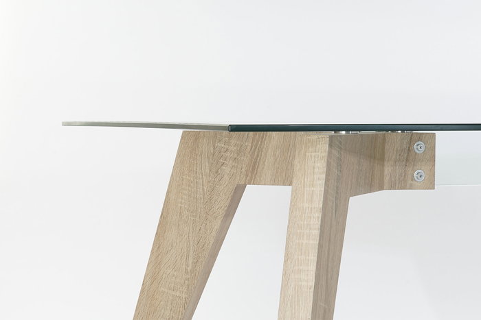 DKD Home Decor Green house 21 Mesa Comedor Moderno Cristal y MDF Natural Transparente 90 x 75 x 160 cm