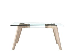 DKD Home Decor Green house 21 Mesa Comedor Moderno Cristal y MDF Natural Transparente 90 x 75 x 160 cm