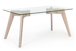 DKD Home Decor Green house 21 Mesa Comedor Moderno Cristal y MDF Natural Transparente 90 x 75 x 160 cm