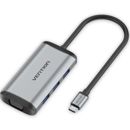 Vention TGSHB Hub Docking USB-C a HDMI 4K 30Hz + VGA + 3x USB 3.0 + Puerto PD 100W, 0.15m, Gris Metalizado