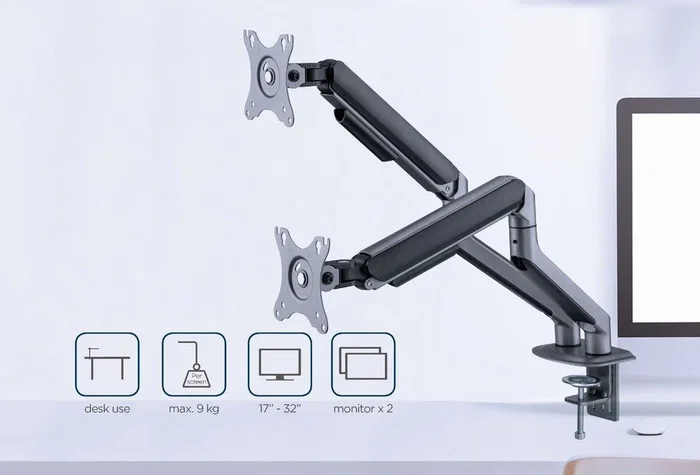 Gembird MA-DA2-05 Soporte para Monitor Doble de Escritorio hasta 32 Pulgadas Gris Gembird MA-DA2-05 Soporte para Monitor Doble de Escritorio hasta 32 Pulgadas Gris