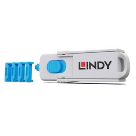 Lindy 40320 Bloqueador de puerto HDMI con 4 bloqueadores y 1 clave, Azul y Gris