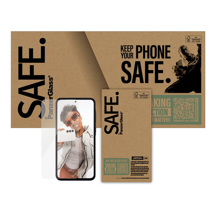 PanzerGlass SAFE. Protector de Pantalla de Vidrio Templado para Samsung Galaxy A36 5G - Ultra-Wide Fit, Anti-huellas, Aplicación en Seco, Incluye Kit de Limpieza