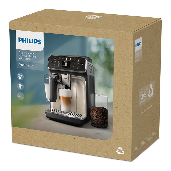 Philips EP5547/90 Series 5500 LatteGo Máquina de Café Espresso Totalmente Automática - 1.8L, Molinillo Integrado, 1500W, Gris