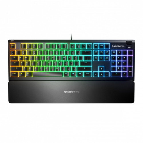 SteelSeries Teclado Apex 3 64804 Portugués RGB, Reposamuñecas Magnético, Resistente al Agua IP32, Interruptores Silenciosos
