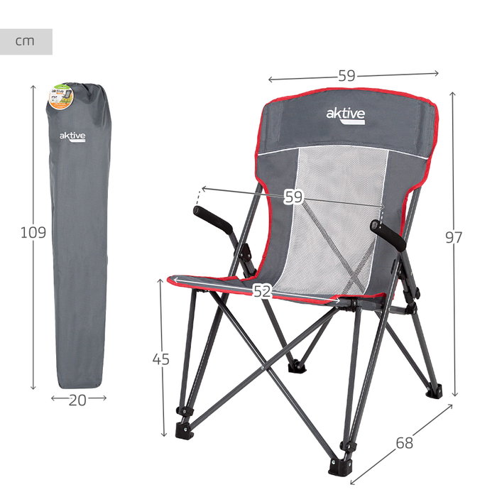 Aktive Silla plegable de camping antivuelco gris con reposabrazos removibles