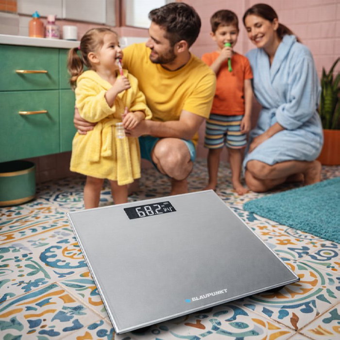 BLAUPUNKT Báscula de Baño Digital con Indicador de Temperatura y Superficie de Cristal Extraplano