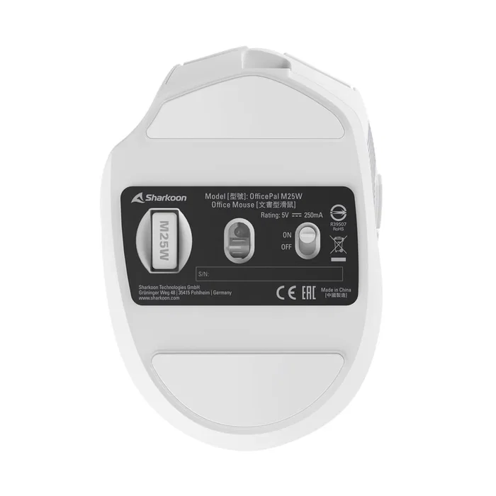 Sharkoon OfficePal M25W Ratón Inalámbrico Ergonómico Blanco