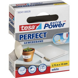 Tesa Fabric Tape 2,75m x 19mm extra Power Perfect, Blanco