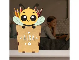 Wondee Cubilete Portalápices Infantil Personalizable de Madera con Kit de Letras y Símbolos para Niños y Niñas.