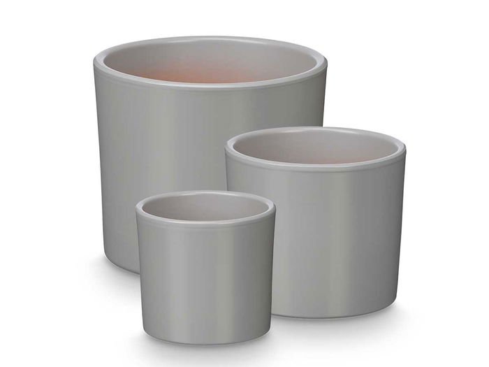 IBERGARDEN Set 3 Macetas Cilindro Gris Mate Arcilla - Pequeña 13.5x13.5x12.5 cm, Mediana 17.5x17.5x17.5 cm, Grande 22x22x19 cm