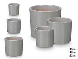 IBERGARDEN Set 3 Macetas Cilindro Gris Mate Arcilla - Pequeña 13.5x13.5x12.5 cm, Mediana 17.5x17.5x17.5 cm, Grande 22x22x19 cm