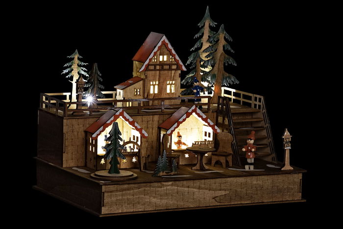 DKD Home Decor Casa Navidad Alpina LED Madera Marron Oscuro Rojo 22.5 x 25.5 x 30 cm