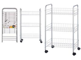 Kinvara Verdulero de 3 Pisos con Ruedas, Metálico, Dimensiones 26.5 x 56 x 8.5 cm, Color Plata, Material Metal y PP (Set de 4)
