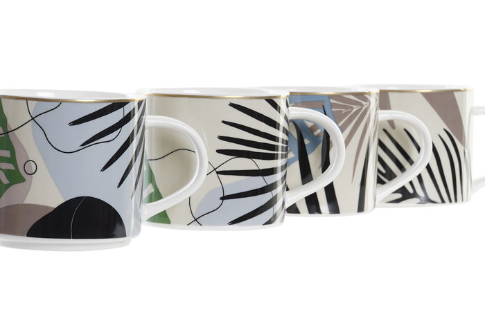 DKD Home Decor Taza Tropical Multicolor Porcelana 350ml (12 Unidades) 14 x 9.5 x 9 cm