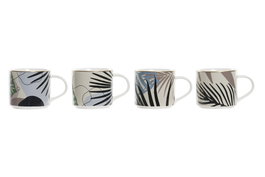 DKD Home Decor Set de 12 Tazas de Porcelana Hojas Multicolor 350ml