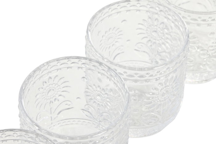 DKD Home Decor Vaso Cristal Transparente con Margaritas Set de 6 piezas Capacidad 360ml 8.5 x 10.5 x 8.5 cm