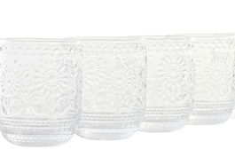 DKD Home Decor Vaso Cristal Transparente con Margaritas Set de 6 piezas Capacidad 360ml 8.5 x 10.5 x 8.5 cm