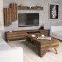 Hanah Home Juego de Muebles para Sala de Estar Nogal - Unidad TV, Mesa Café 2 Niveles, Estantería, Armario - Tablero Partículas Melamina 18mm