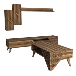 Hanah Home Juego de Muebles para Sala de Estar Nogal - Unidad TV, Mesa Café 2 Niveles, Estantería, Armario - Tablero Partículas Melamina 18mm
