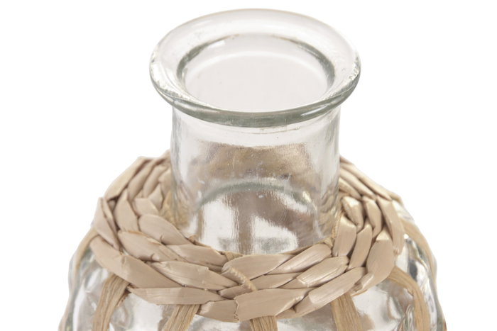 DKD Home Decor Jarrón de Cristal y Mimbre Natural 13x13x30 cm
