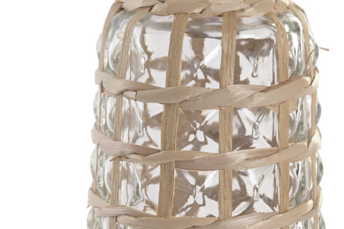 DKD Home Decor Jarrón de Cristal y Mimbre Natural 13x13x30 cm