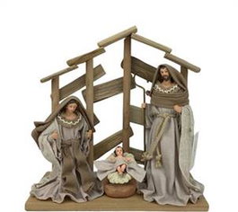 DKD Home Decor Nacimiento MDF Poliéster Beige y Marrón 30x15x30 cm