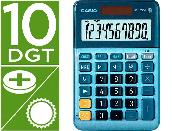 Casio MS-100EM Calculadora de Sobremesa Azul de 10 Dígitos