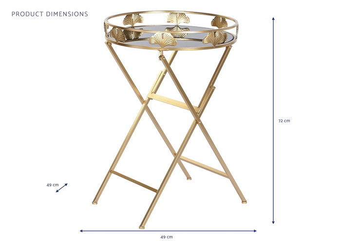 DKD Home Decor Mesita Auxiliar Metal Cristal Dorado Negro 49 x 72 x 49 cm