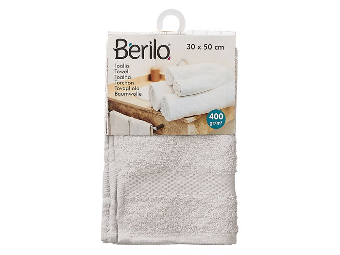 Berilo Toalla Lisa 50x30 cm, Gris Claro - 80% Algodón 20% Poliéster (Set de 36)