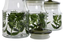 DKD Home Decor Bote Cocina Cristal Verde Set 3 Piezas 11.6x21x11cm 1.2L/1L/0.85L Cierre Hermético Apto Lavavajillas